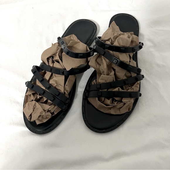 Women’s Chic Size 11 Black Strappy Casual Studded Slip On Sandals Everyday - Picture 3 of 8